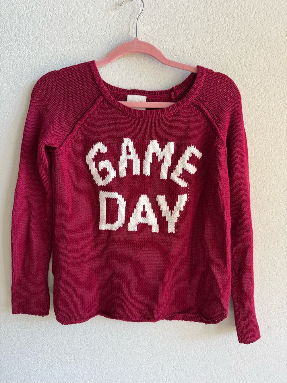 Harper Maroon Crewneck Sweater with White "GAME DAY" Text